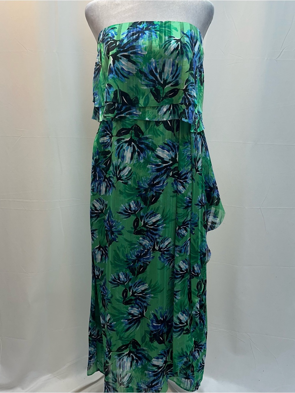 Banana Republic Strapless Green blue Floral Maxi Dress 2P NWTS